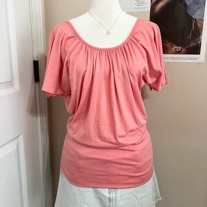 Y2K Peach Pink Split Sleeve Cutout Top